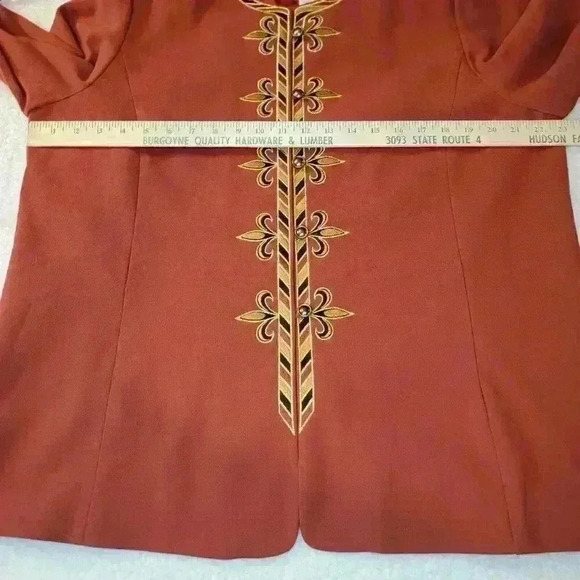 Bob Mackie Wearable Art Blazer Jacket Womens L Embroidered Damask Terricotta - Picture 15 of 16
